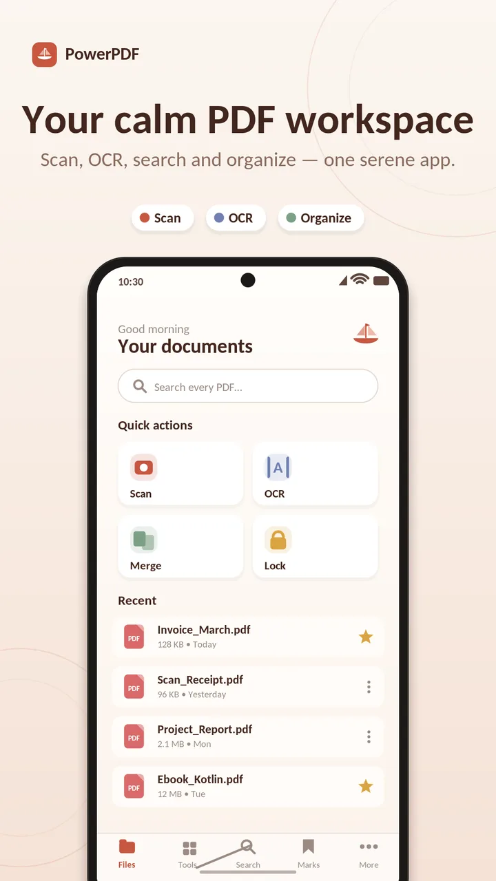Power PDF home — your PDF library at a glance
